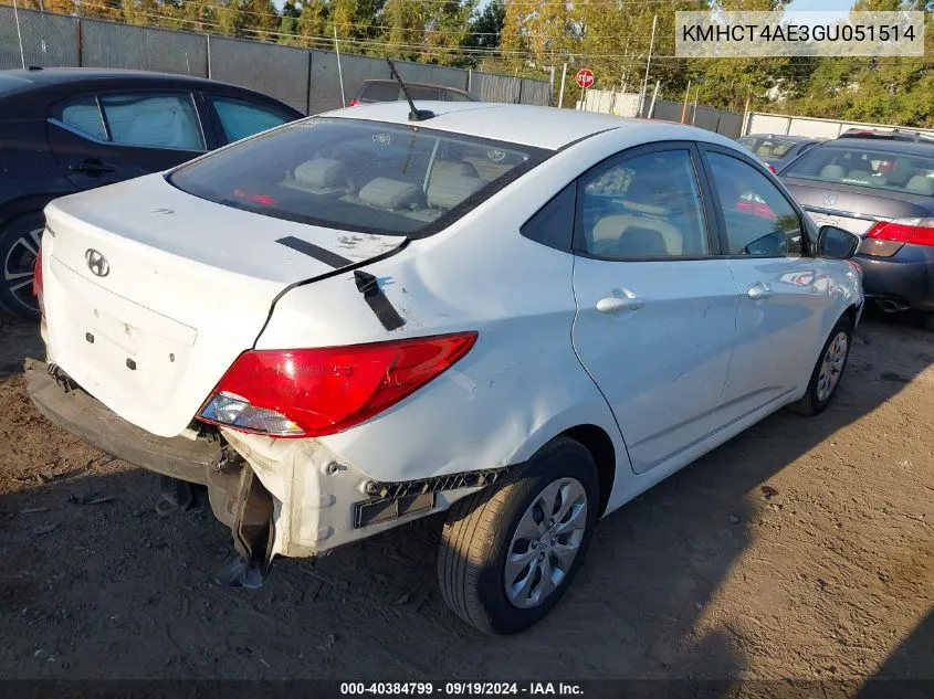 2016 Hyundai Accent Se VIN: KMHCT4AE3GU051514 Lot: 40384799