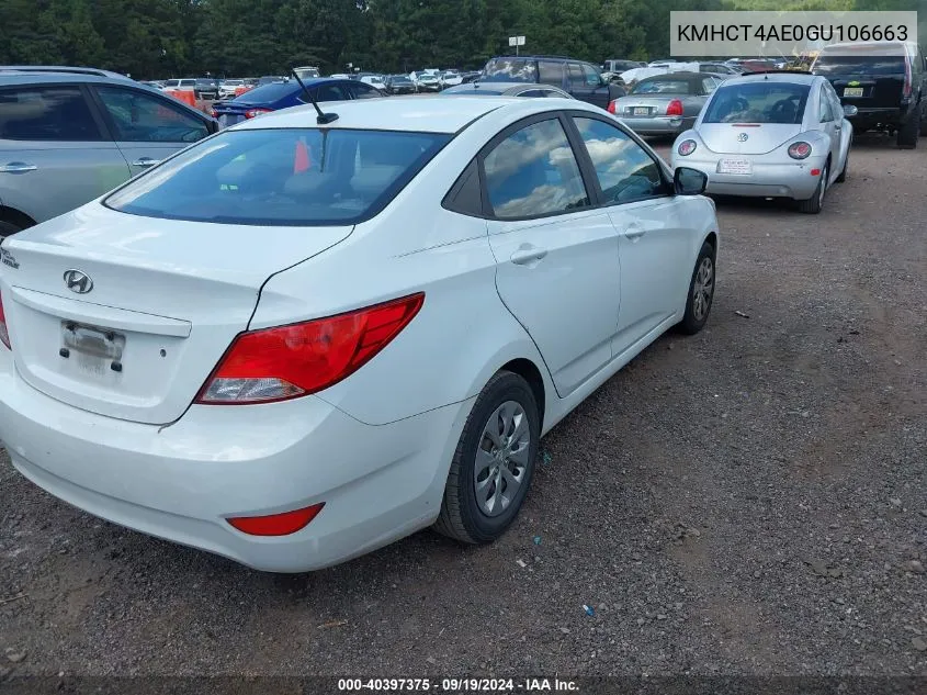 2016 Hyundai Accent Se VIN: KMHCT4AE0GU106663 Lot: 40397375