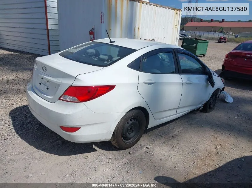 2016 Hyundai Accent Se VIN: KMHCT4AE8GU137580 Lot: 40401474