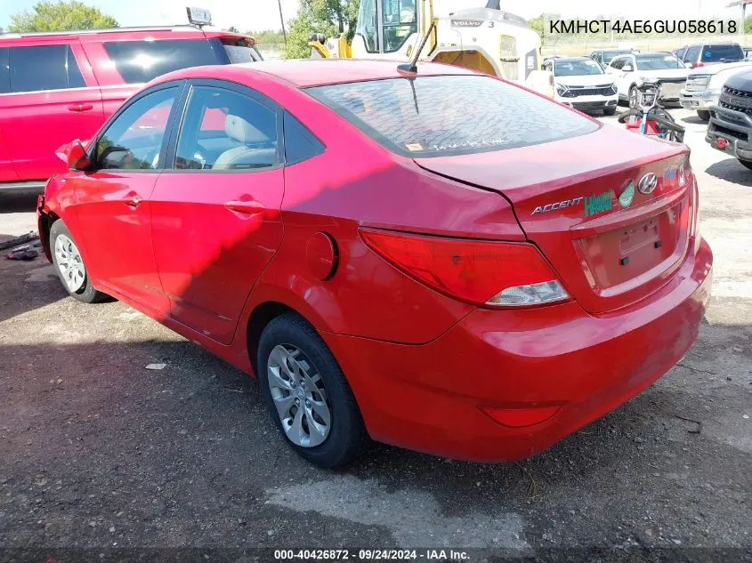 2016 Hyundai Accent Se VIN: KMHCT4AE6GU058618 Lot: 40426872