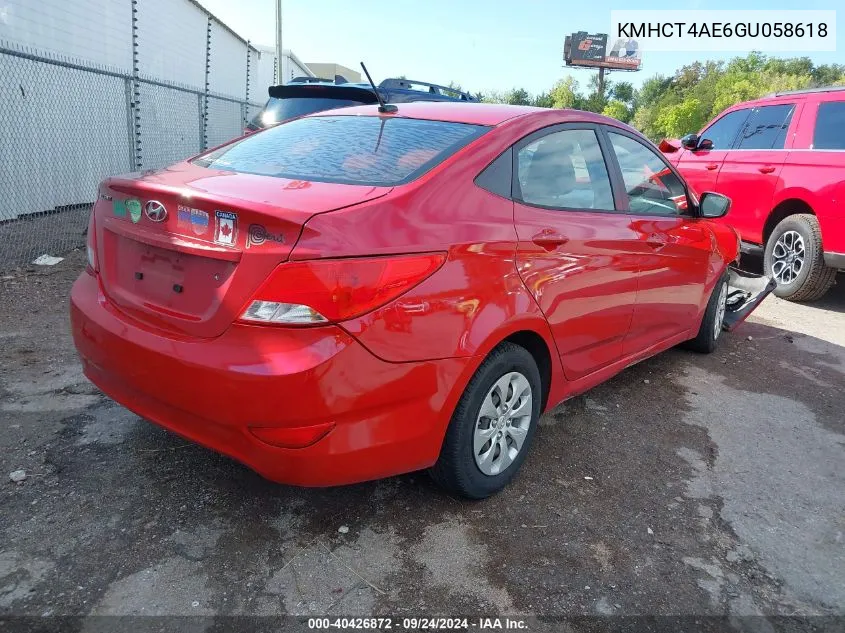 2016 Hyundai Accent Se VIN: KMHCT4AE6GU058618 Lot: 40426872