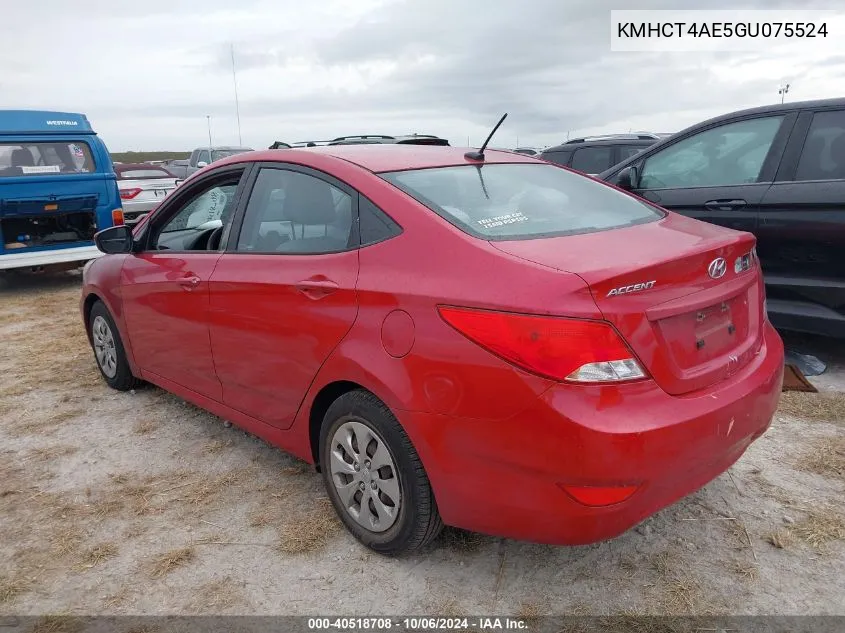 2016 Hyundai Accent Se VIN: KMHCT4AE5GU075524 Lot: 40518708