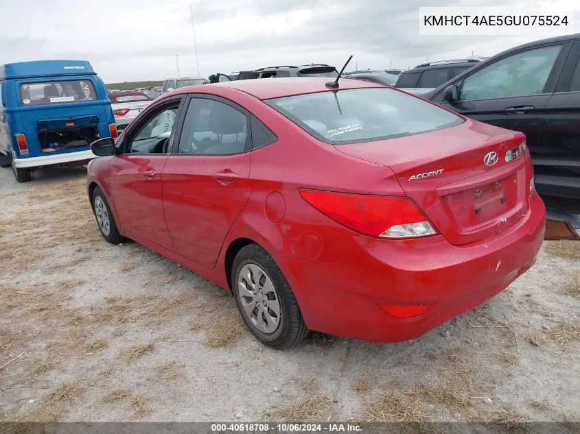 2016 Hyundai Accent Se VIN: KMHCT4AE5GU075524 Lot: 40518708