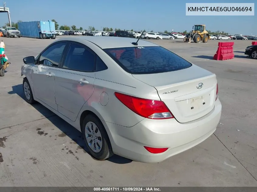 2016 Hyundai Accent Se VIN: KMHCT4AE6GU046694 Lot: 40561711