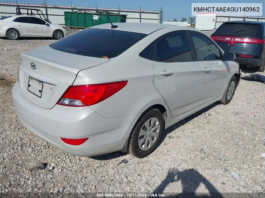 2016 Hyundai Accent Se VIN: KMHCT4AE4GU140962 Lot: 40563444