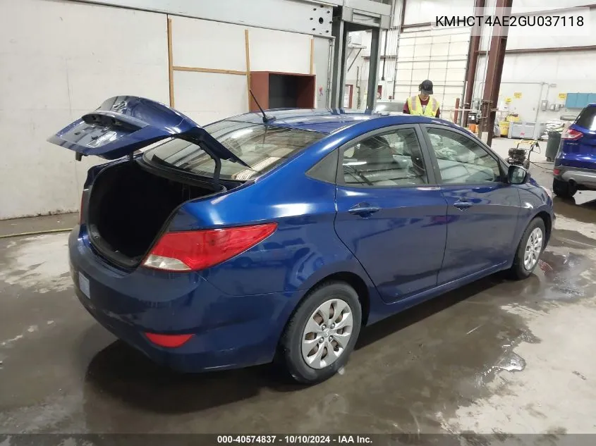 2016 Hyundai Accent Se VIN: KMHCT4AE2GU037118 Lot: 40574837