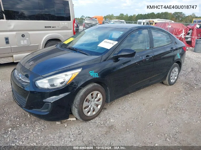 2016 Hyundai Accent Se VIN: KMHCT4AE4GU018747 Lot: 40604656