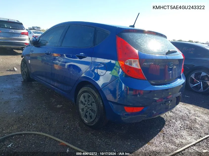 KMHCT5AE4GU243322 2016 Hyundai Accent Se