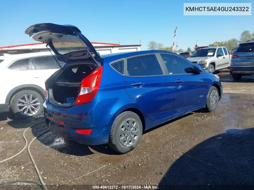 KMHCT5AE4GU243322 2016 Hyundai Accent Se