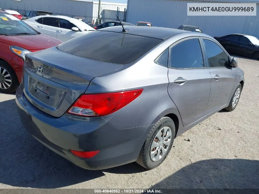 2016 Hyundai Accent Se VIN: KMHCT4AE0GU999689 Lot: 40640952