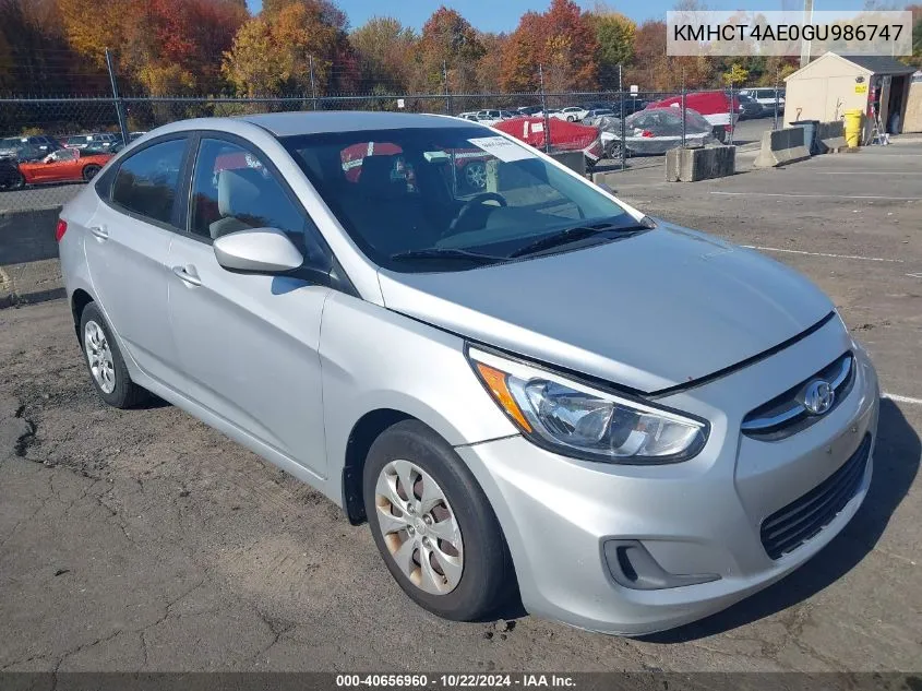 2016 Hyundai Accent Se VIN: KMHCT4AE0GU986747 Lot: 40656960