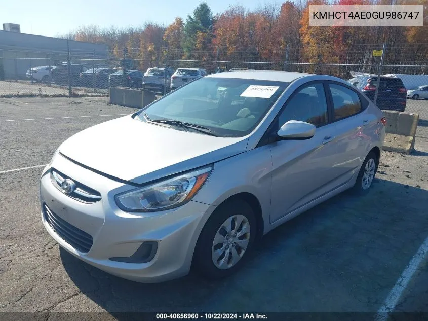 2016 Hyundai Accent Se VIN: KMHCT4AE0GU986747 Lot: 40656960