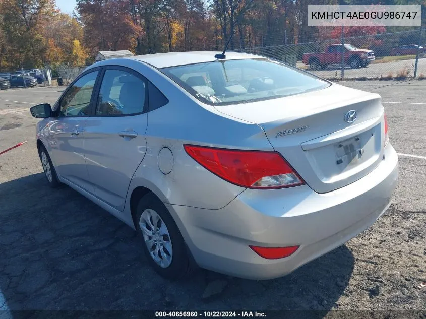 2016 Hyundai Accent Se VIN: KMHCT4AE0GU986747 Lot: 40656960