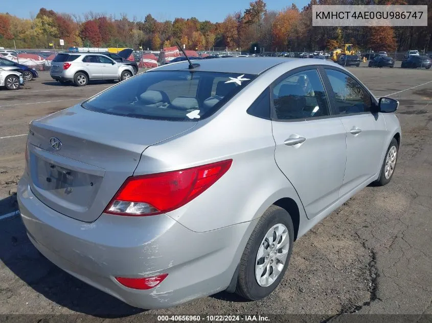 2016 Hyundai Accent Se VIN: KMHCT4AE0GU986747 Lot: 40656960