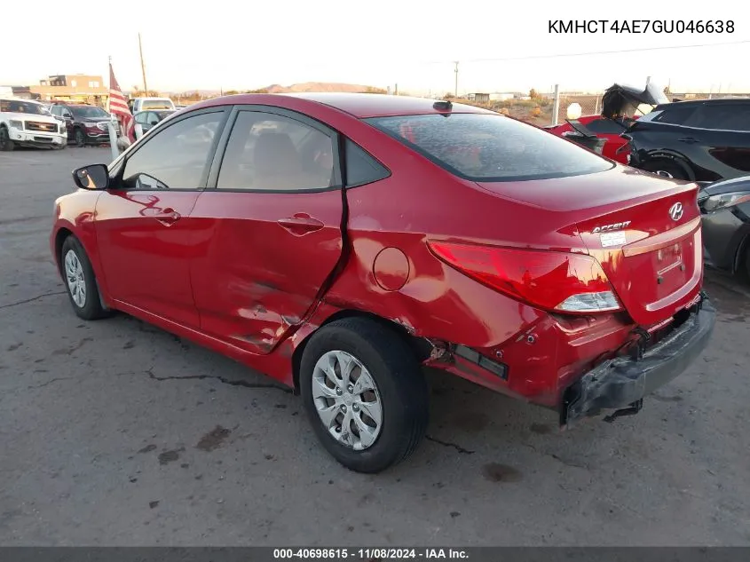 2016 Hyundai Accent Se VIN: KMHCT4AE7GU046638 Lot: 40698615