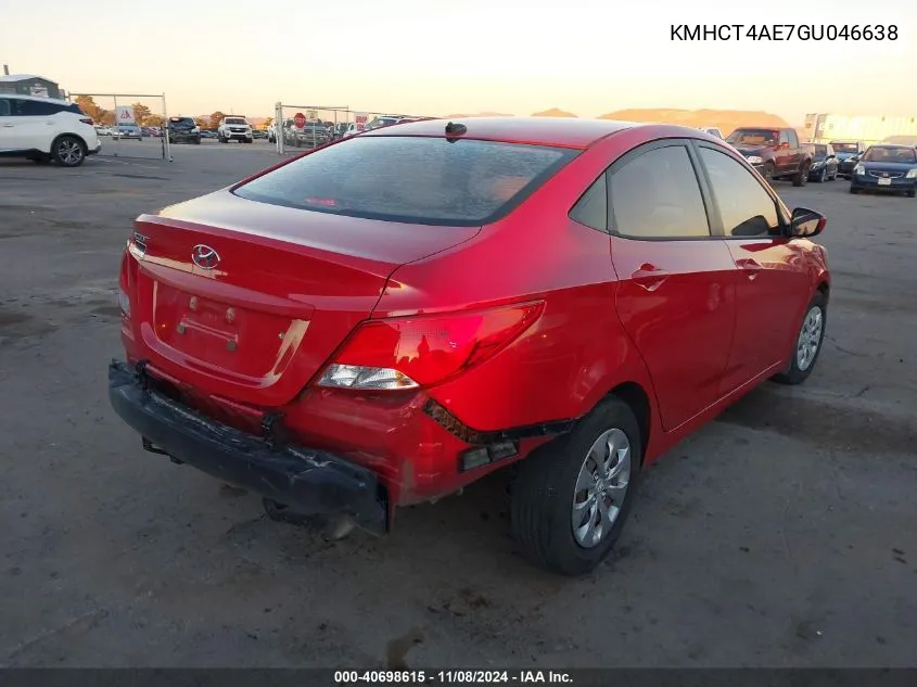 2016 Hyundai Accent Se VIN: KMHCT4AE7GU046638 Lot: 40698615