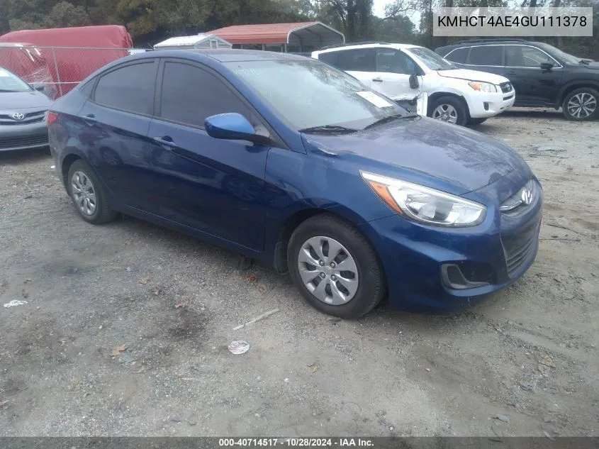 2016 Hyundai Accent Se VIN: KMHCT4AE4GU111378 Lot: 40714517