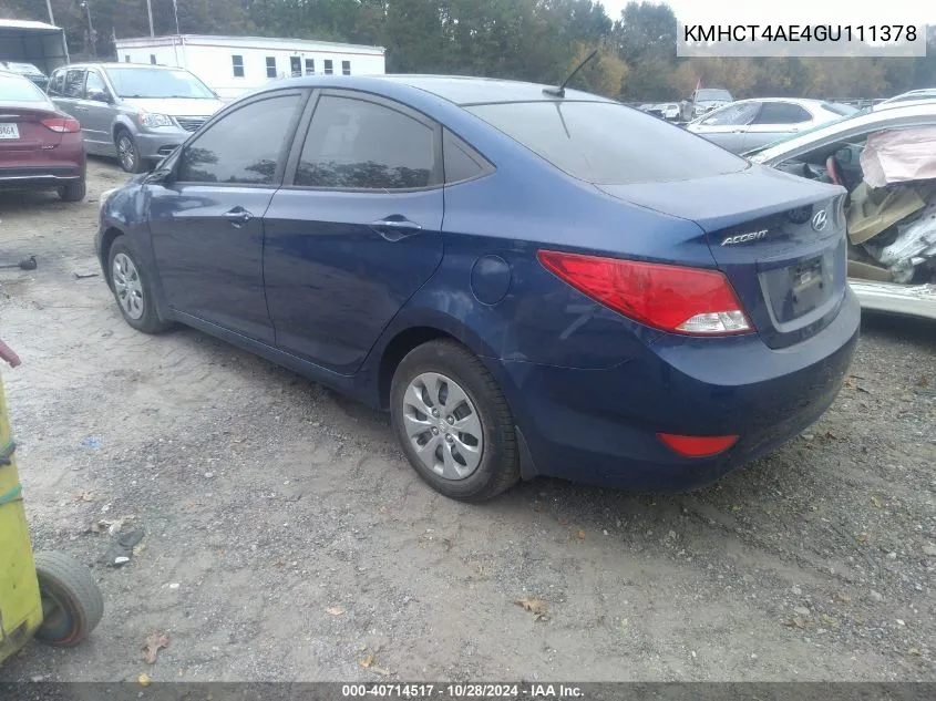 2016 Hyundai Accent Se VIN: KMHCT4AE4GU111378 Lot: 40714517