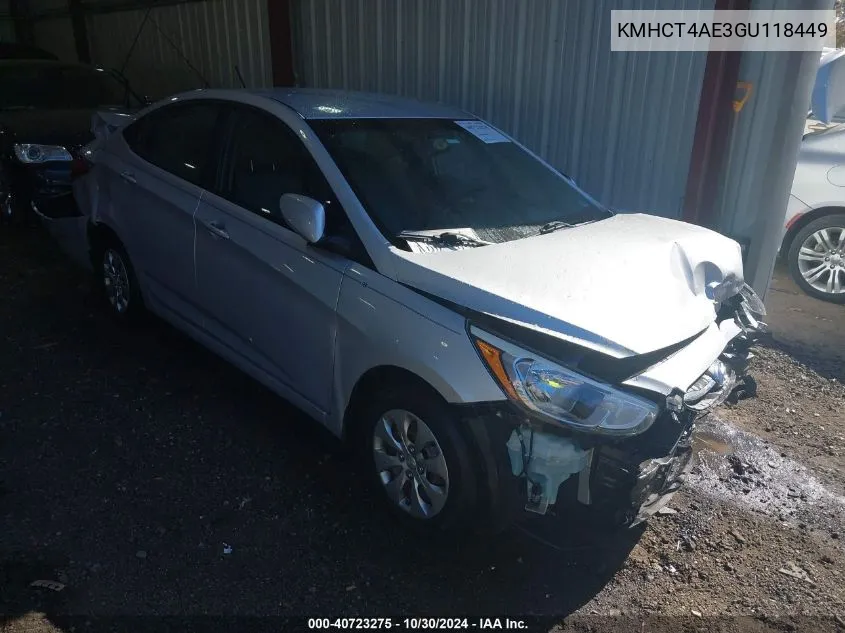 2016 Hyundai Accent Se VIN: KMHCT4AE3GU118449 Lot: 40723275