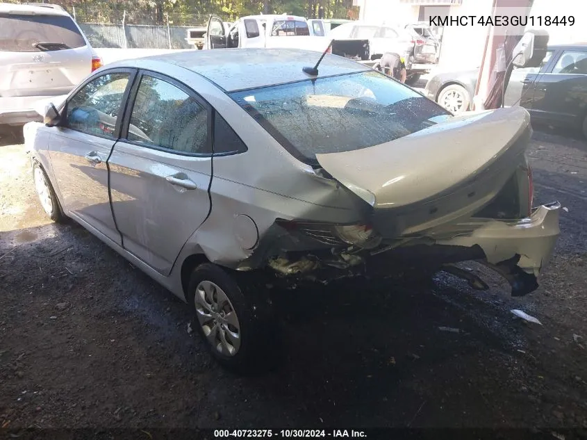 2016 Hyundai Accent Se VIN: KMHCT4AE3GU118449 Lot: 40723275