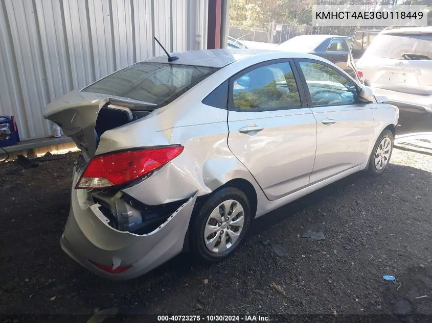 2016 Hyundai Accent Se VIN: KMHCT4AE3GU118449 Lot: 40723275