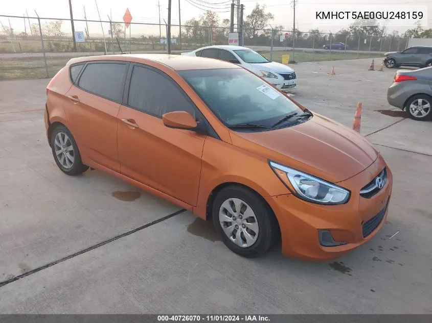 2016 Hyundai Accent Se VIN: KMHCT5AE0GU248159 Lot: 40726070