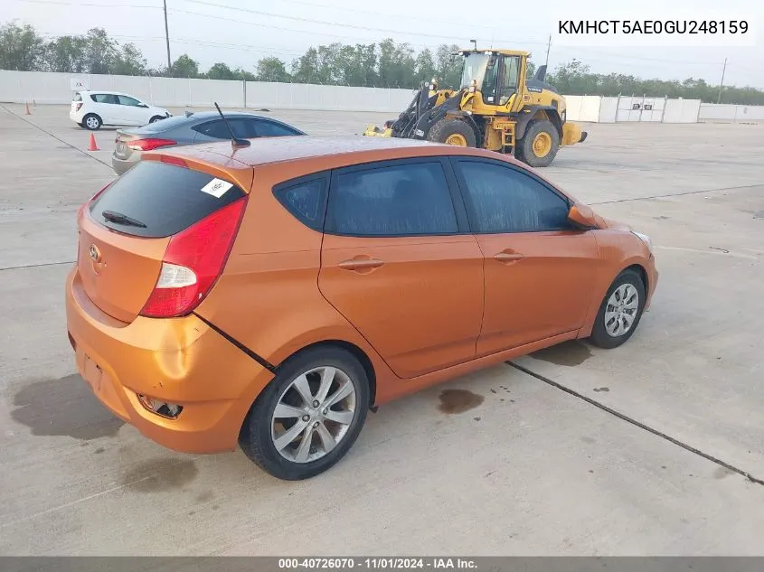 2016 Hyundai Accent Se VIN: KMHCT5AE0GU248159 Lot: 40726070