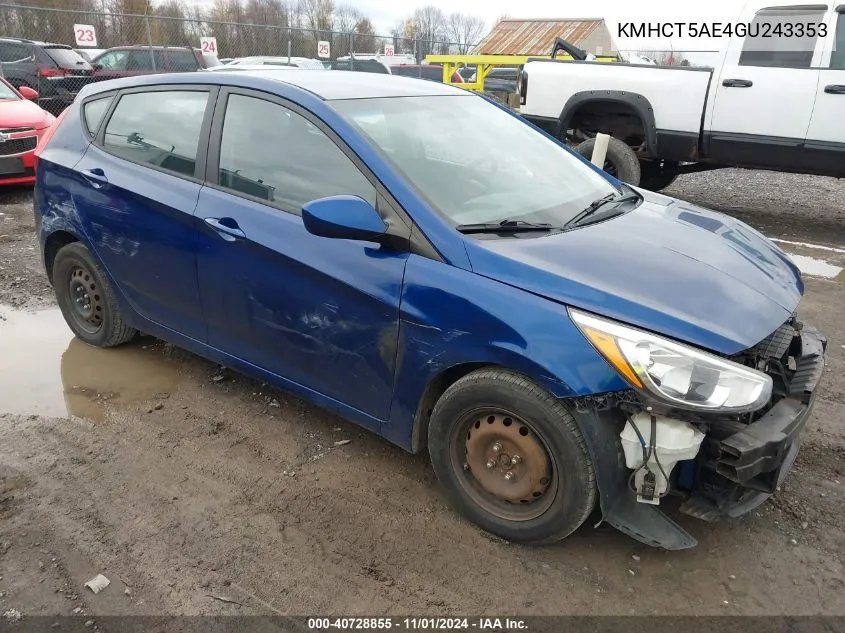 2016 Hyundai Accent Se VIN: KMHCT5AE4GU243353 Lot: 40728855