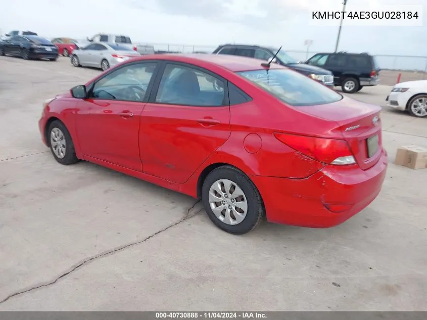 2016 Hyundai Accent Se VIN: KMHCT4AE3GU028184 Lot: 40730888