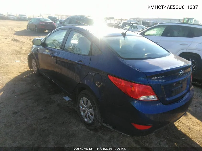 2016 Hyundai Accent Se VIN: KMHCT4AE5GU011337 Lot: 40743121