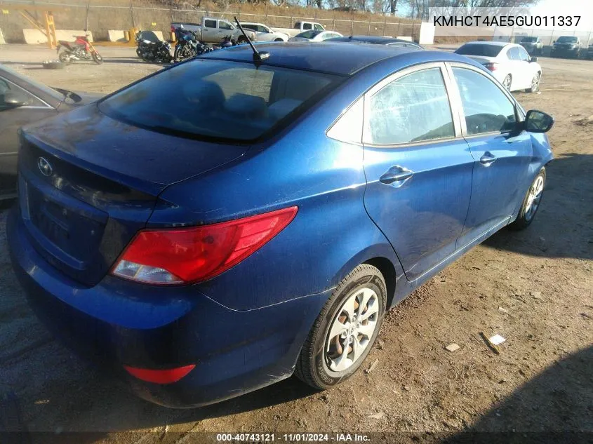 2016 Hyundai Accent Se VIN: KMHCT4AE5GU011337 Lot: 40743121