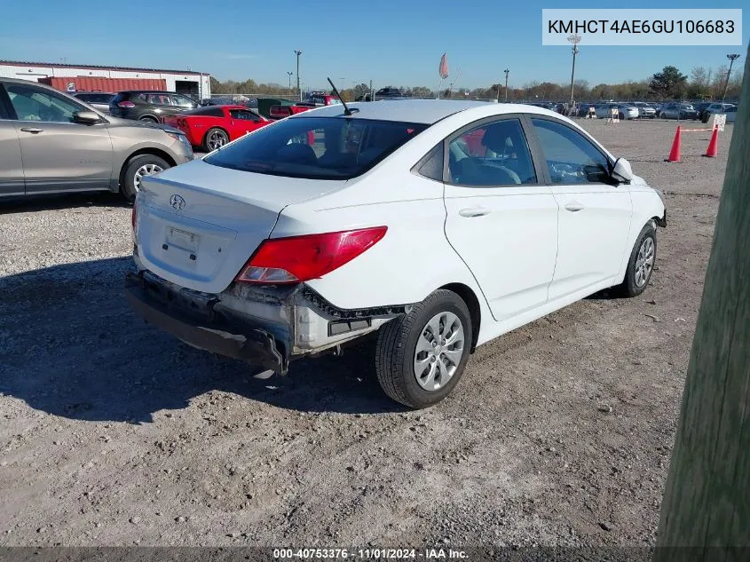 2016 Hyundai Accent Se VIN: KMHCT4AE6GU106683 Lot: 40753376