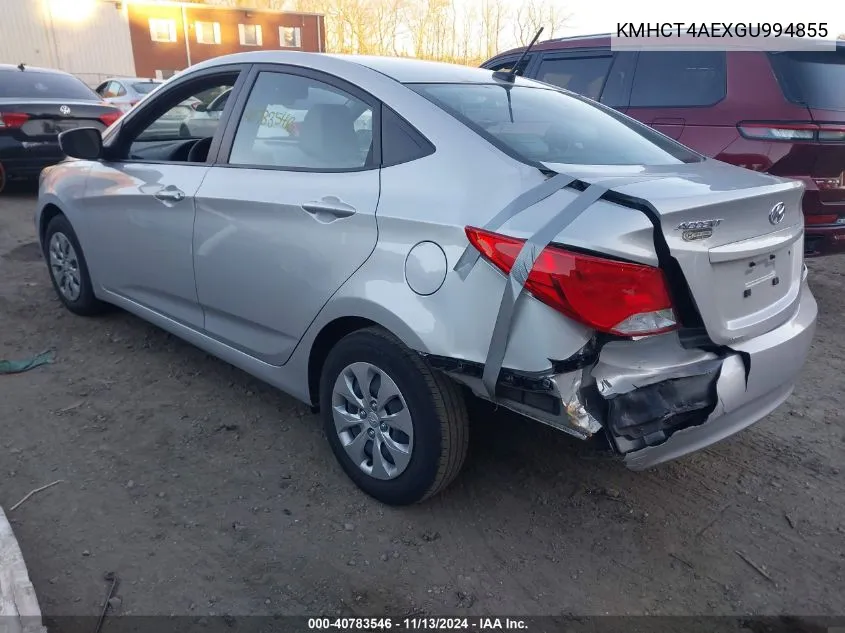 2016 Hyundai Accent Se VIN: KMHCT4AEXGU994855 Lot: 40783546