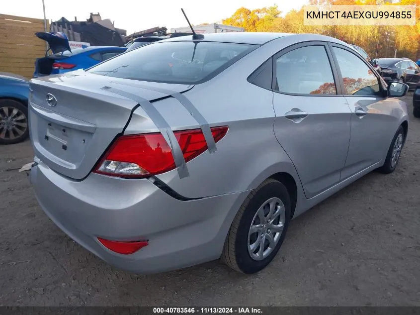 2016 Hyundai Accent Se VIN: KMHCT4AEXGU994855 Lot: 40783546