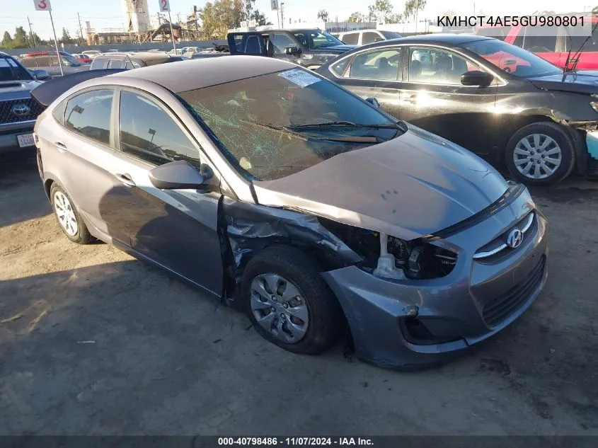 2016 Hyundai Accent Se VIN: KMHCT4AE5GU980801 Lot: 40798486