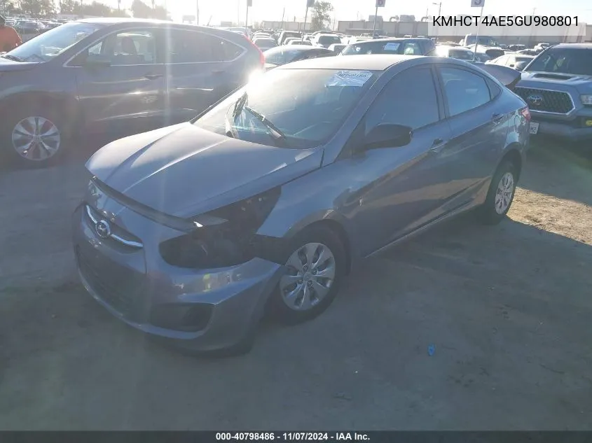 2016 Hyundai Accent Se VIN: KMHCT4AE5GU980801 Lot: 40798486