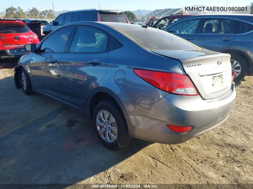 2016 Hyundai Accent Se VIN: KMHCT4AE5GU980801 Lot: 40798486