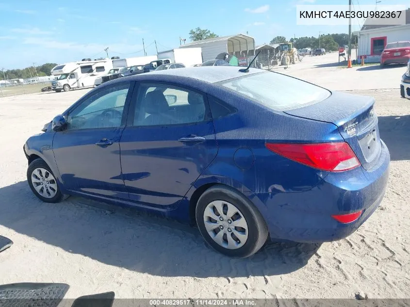 2016 Hyundai Accent Se VIN: KMHCT4AE3GU982367 Lot: 40829517