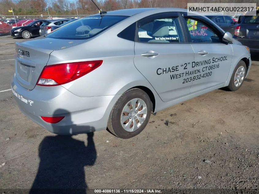 2016 Hyundai Accent Se VIN: KMHCT4AEXGU022317 Lot: 40861136