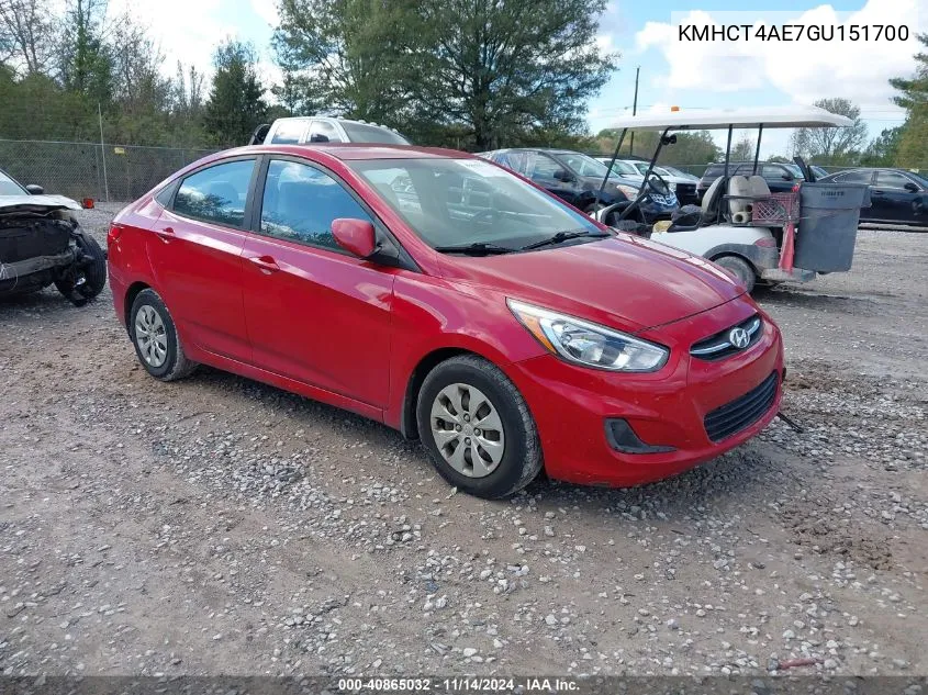 2016 Hyundai Accent Se VIN: KMHCT4AE7GU151700 Lot: 40865032