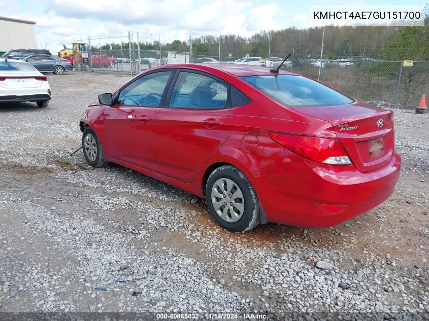 2016 Hyundai Accent Se VIN: KMHCT4AE7GU151700 Lot: 40865032