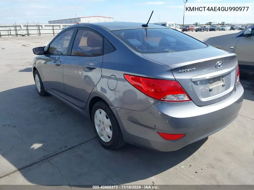 2016 Hyundai Accent Se VIN: KMHCT4AE4GU990977 Lot: 40865373