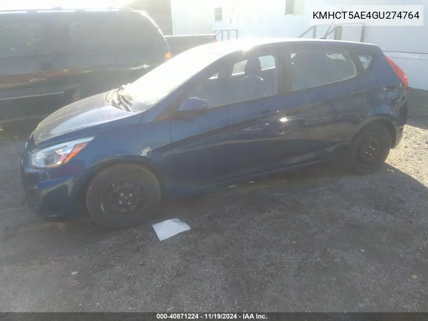 2016 Hyundai Accent Se VIN: KMHCT5AE4GU274764 Lot: 40871224