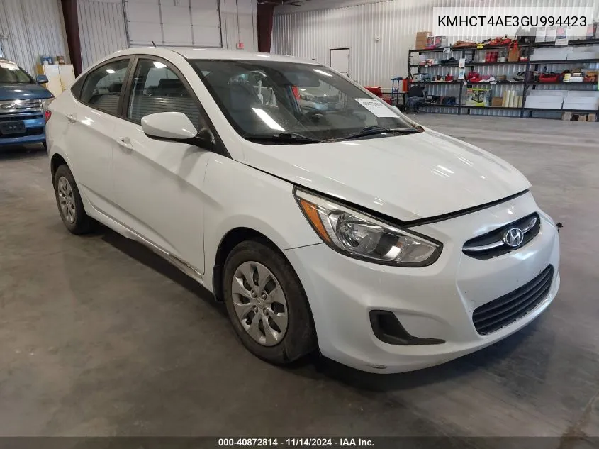 2016 Hyundai Accent Se VIN: KMHCT4AE3GU994423 Lot: 40872814