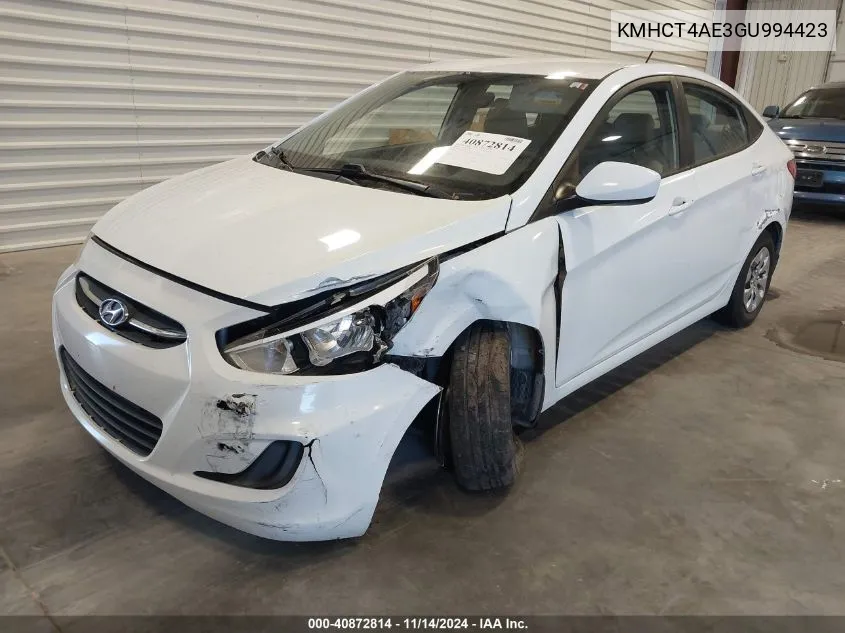 2016 Hyundai Accent Se VIN: KMHCT4AE3GU994423 Lot: 40872814