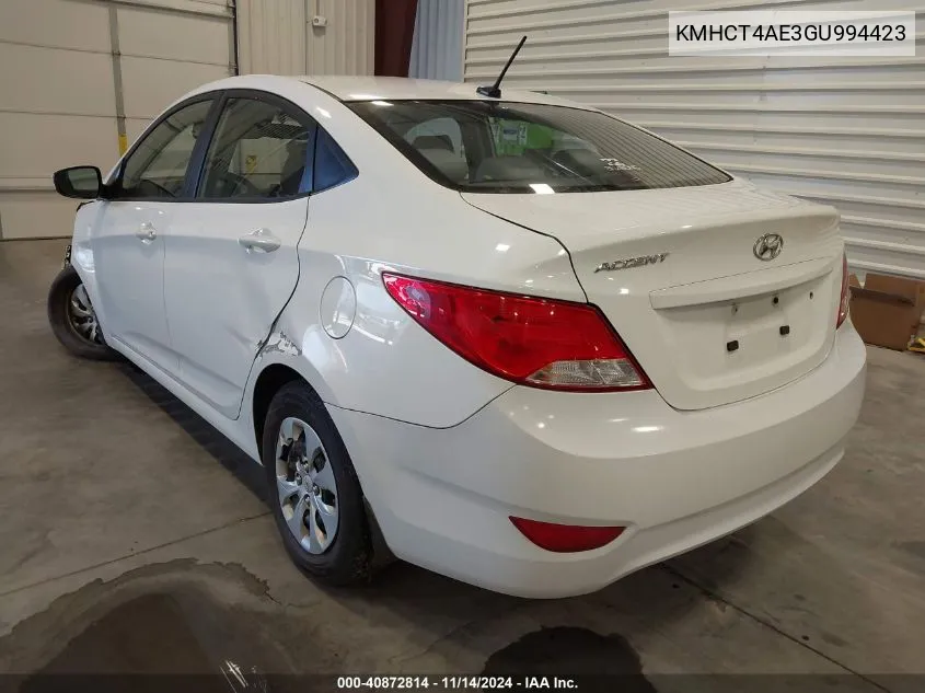 2016 Hyundai Accent Se VIN: KMHCT4AE3GU994423 Lot: 40872814