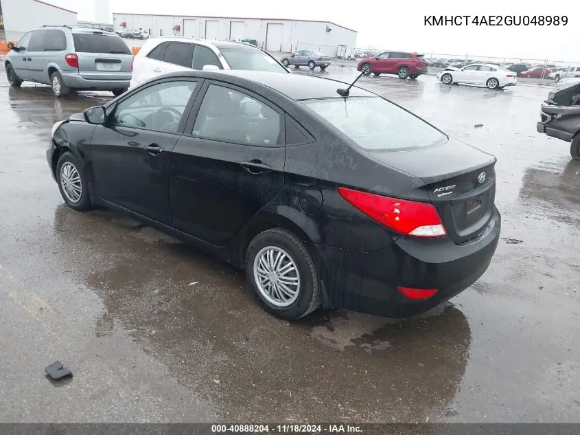 2016 Hyundai Accent Se VIN: KMHCT4AE2GU048989 Lot: 40888204