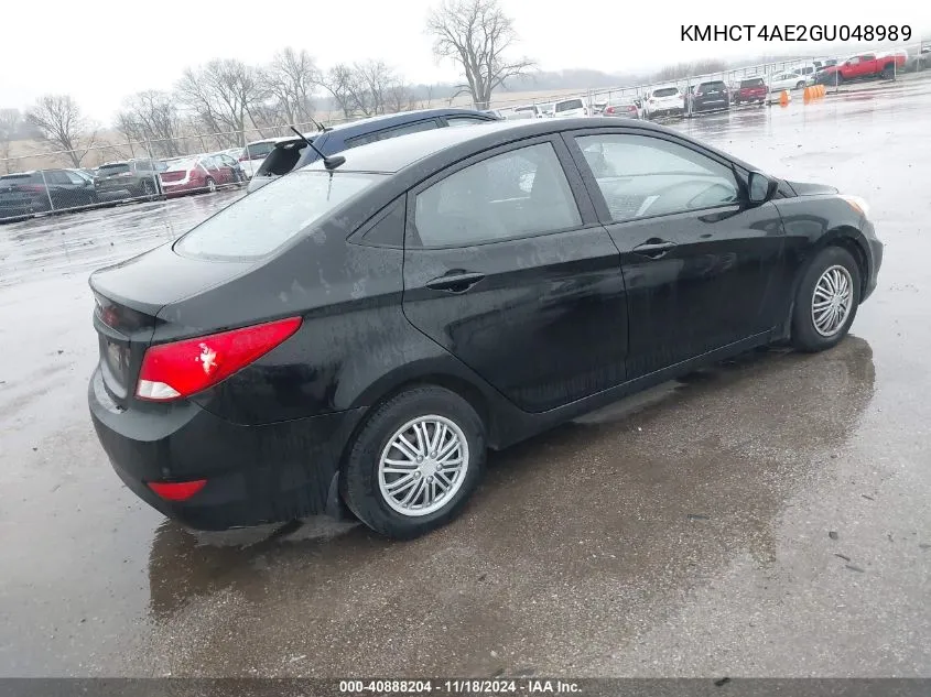 2016 Hyundai Accent Se VIN: KMHCT4AE2GU048989 Lot: 40888204