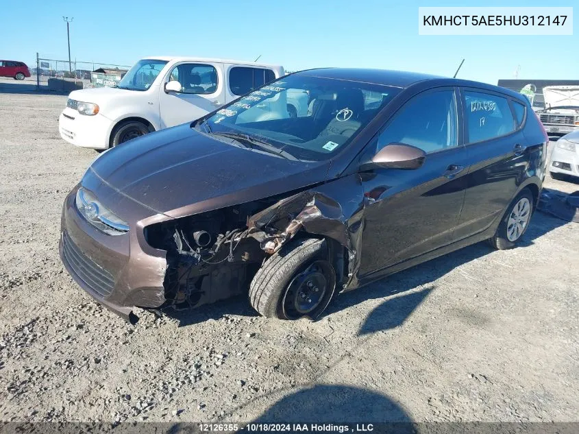 2017 Hyundai Accent VIN: KMHCT5AE5HU312147 Lot: 12126355