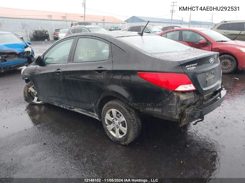 2017 Hyundai Accent Gl VIN: KMHCT4AE0HU292531 Lot: 12148102